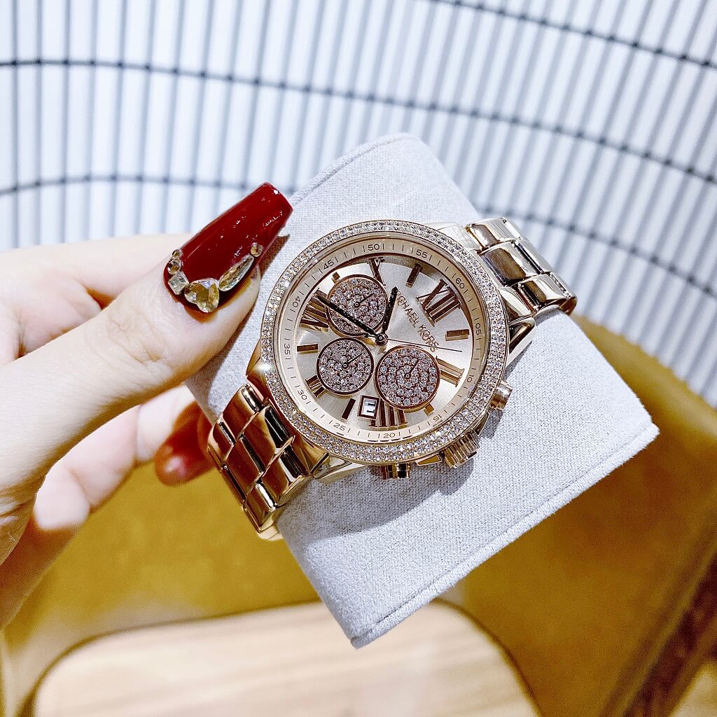 Michael Kors Bryn Chronograph Rose Gold Dial Rose Gold Steel Strap Watch For Women - MK7200