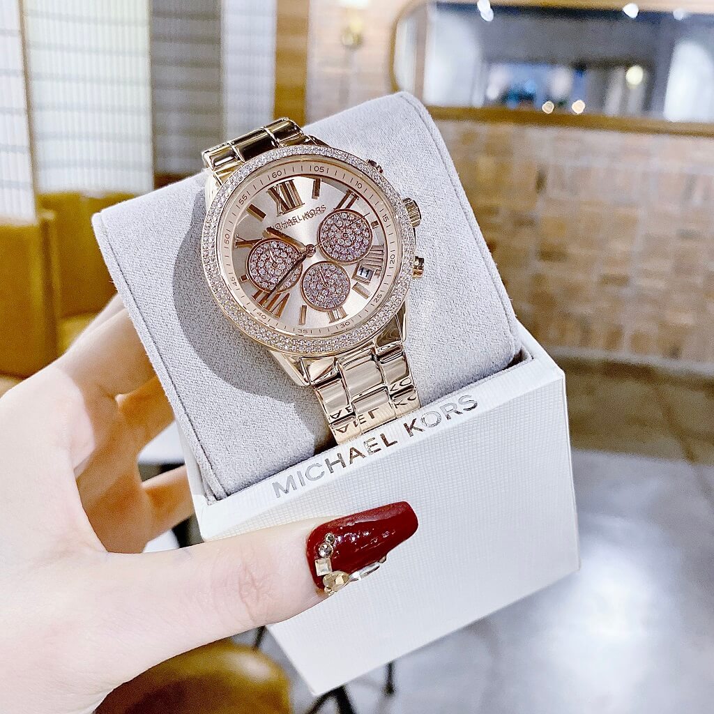 Michael Kors Bryn Chronograph Rose Gold Dial Rose Gold Steel Strap Watch For Women - MK7200