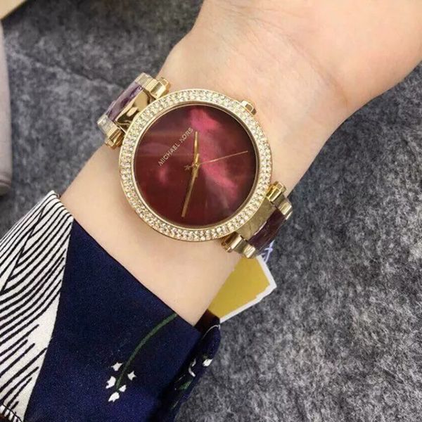 Michael Kors Parker Mother of Pearl Red Dial Two Tone Steel Strap Watch for Women - MK6427