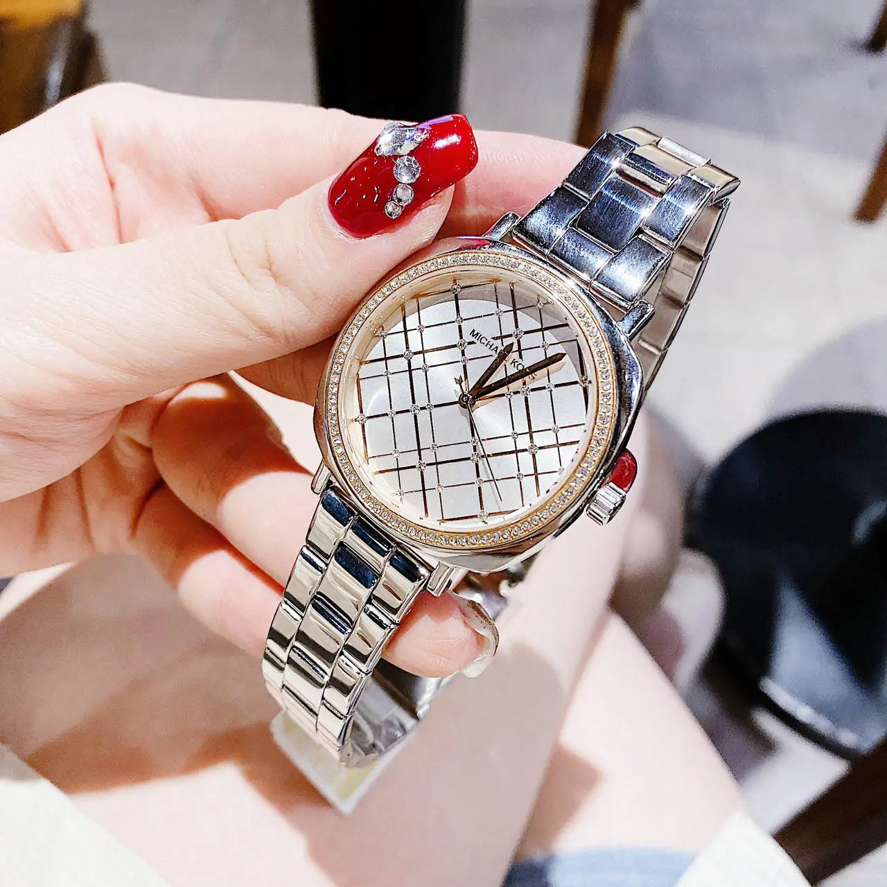 Michael Kors Nia Quartz Silver Dial Silver Steel Strap Watch For Women - MK3988