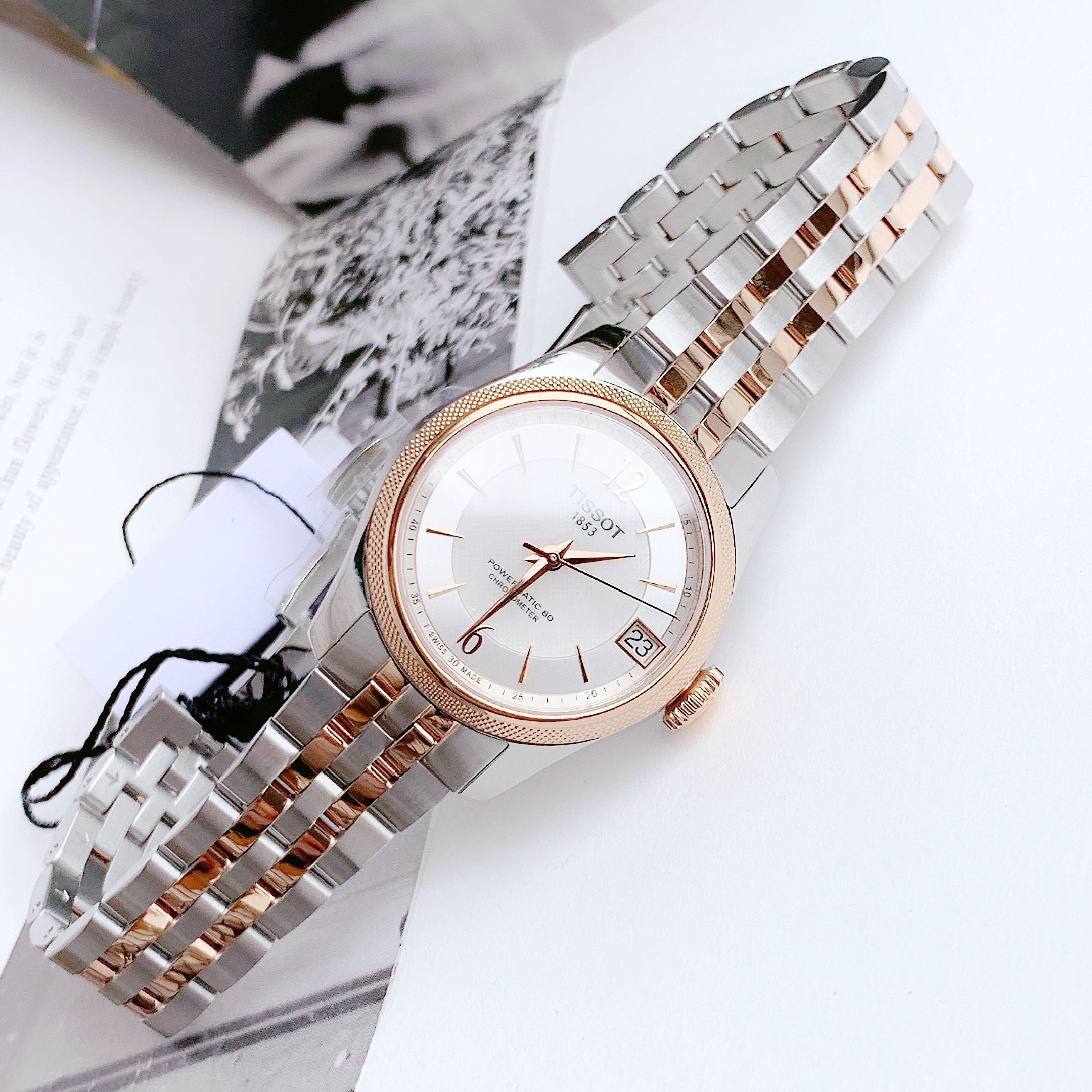 Tissot Ballade Powermatic 80 Mother of Pearl Silver Dial Two Tone Steel Strap Watch For Women - T108.208.22.117.00