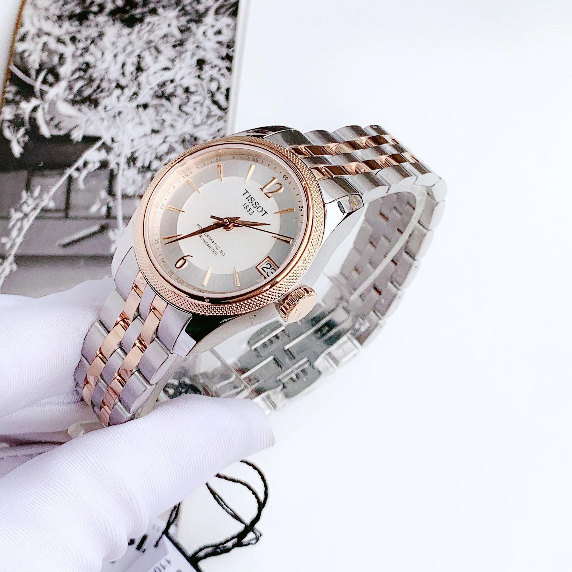 Tissot Ballade Powermatic 80 Mother of Pearl Silver Dial Two Tone Steel Strap Watch For Women - T108.208.22.117.00