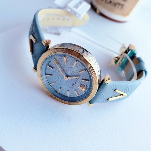 Versace V-Twist Blue Dial Blue Leather Strap Watch for Women - VELS00319