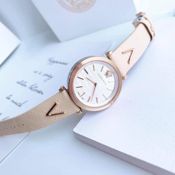 Versace V-Twist White Dial White Leather Strap Watch for Women - VELS00419