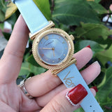 Versace V-Motif Grey Dial Blue Leather Strap Watch for Women - VERE00318