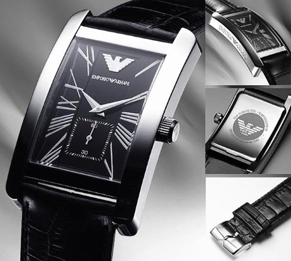 Emporio Armani Black Dial Black Leather Strap Watch For Men - AR0143