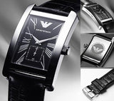 Emporio Armani Black Dial Black Leather Strap Watch For Men - AR0143