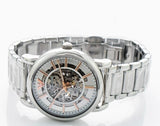 Emporio Armani Meccanico Skeleton Silver Dial Silver Steel Strap Watch For Men - AR1980