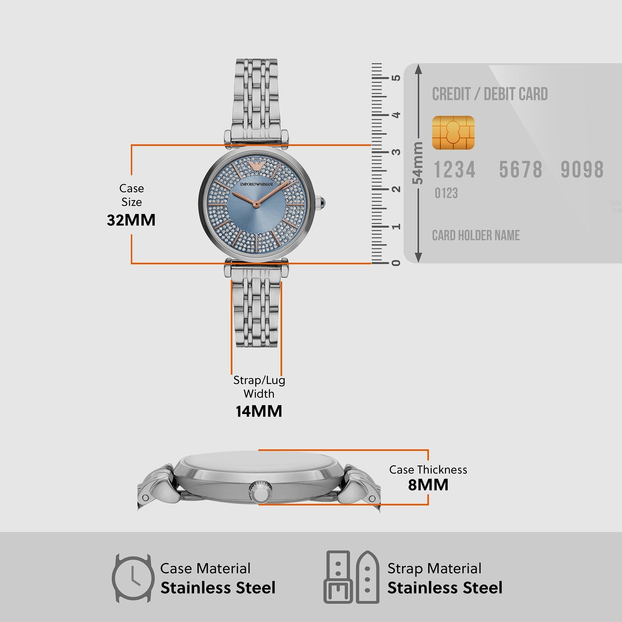 Emporio Armani Gianni T-Bar Quartz Blue Dial Silver Steel Strap Watch For Women - AR11594