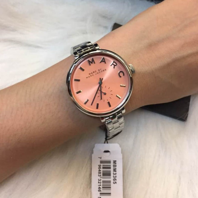 Marc Jacobs Sally Orange Dial Silver Steel Strap Watch for Women - MBM3365