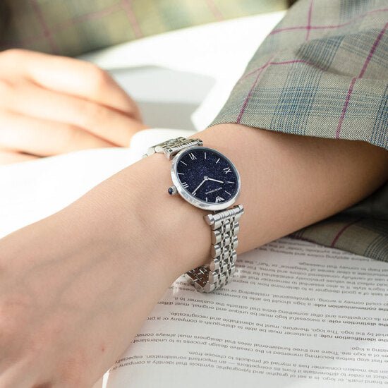 Emporio Armani Gianni T Bar Dark Blue Dial Silver Stainless Steel Watch For Women - AR11091