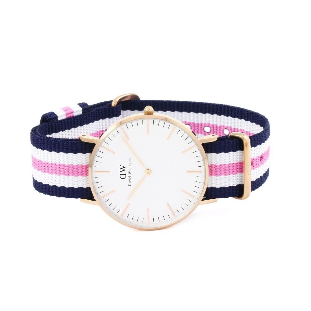Daniel Wellington Classic South Hampton White Dial Two Tone Nylon Strap Watch For Women - DW00100034