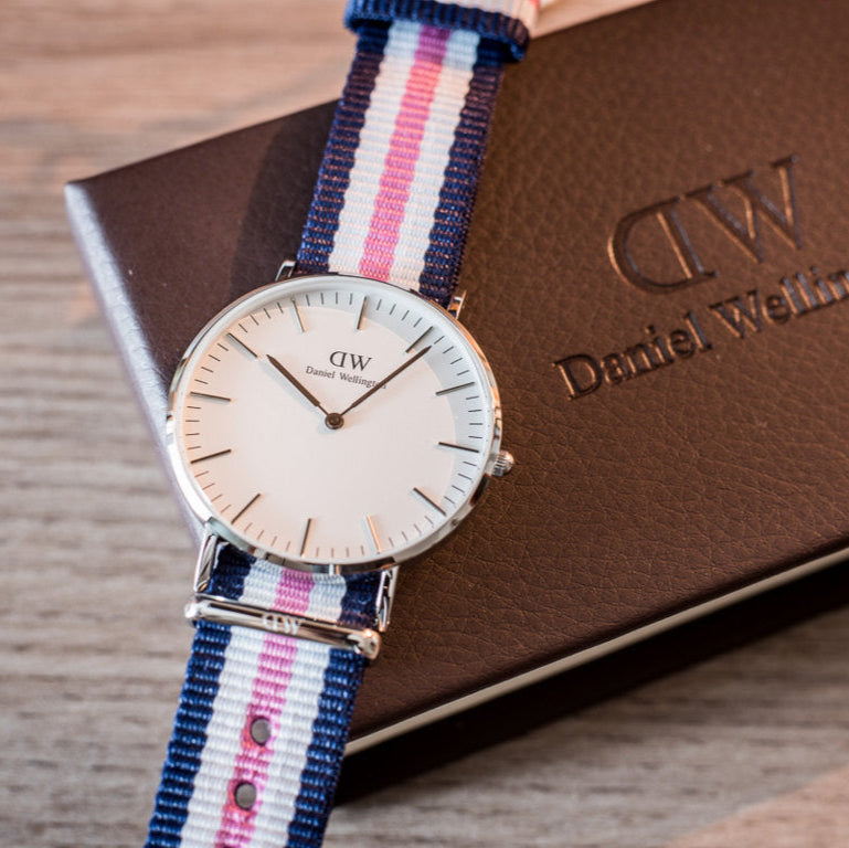 Daniel Wellington Classic Southampton White Dial Three Tone Nylon Strap Watch For Women - DW00100050