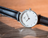 Daniel Wellington Classy Sheffield White Dial Black Leather Strap Watch For Women - DW00100068
