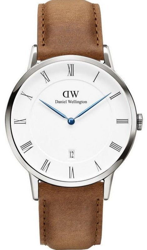 Daniel Wellington Dapper Durham White Dial Brown Leather Strap Watch For Men - DW00100116