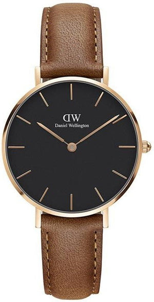 Daniel Wellington Classic Petite Durham Black Dial Brown Leather Strap Watch For Women - DW00100166