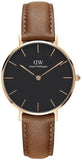 Daniel Wellington Classic Petite Durham Black Dial Brown Leather Strap Watch For Women - DW00100166