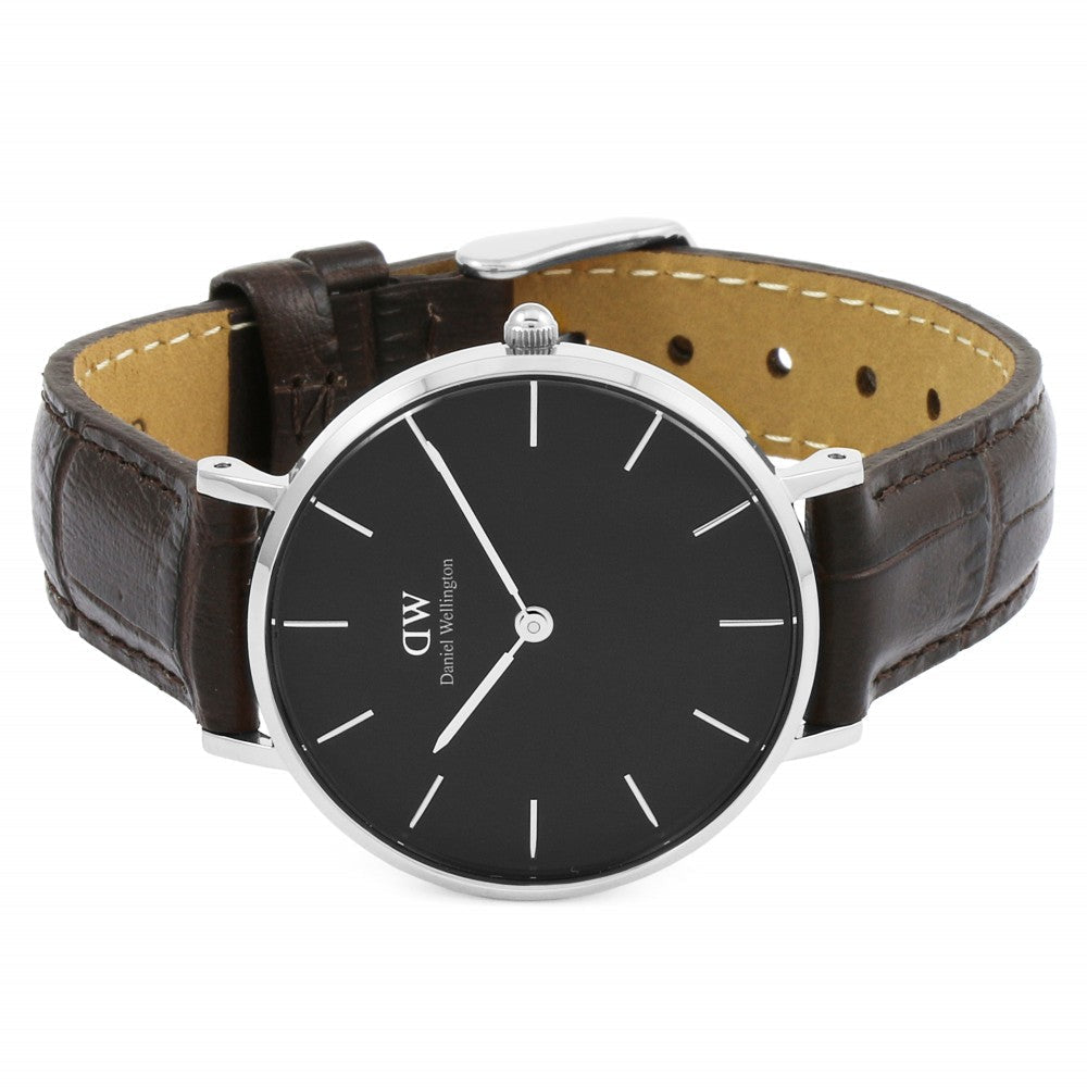 Daniel Wellington Classic Petite York Black Dial Brown Leather Strap Watch For Women - DW00100182
