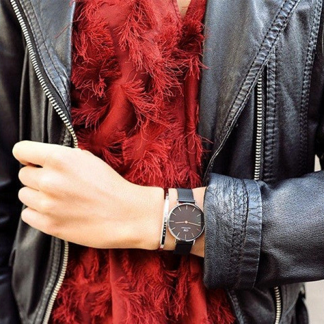 Daniel Wellington Petite Ashfield Black Dial Black Mesh Strap Watch For Women - DW00100202