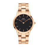 Daniel Wellington Iconic Link Black Dial Rose Gold Steel Strap Watch for Women - DW00100210