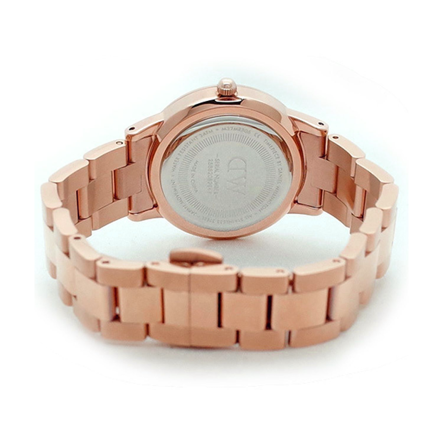 Daniel Wellington Iconic Link Black Dial Rose Gold Steel Strap Watch for Women - DW00100212