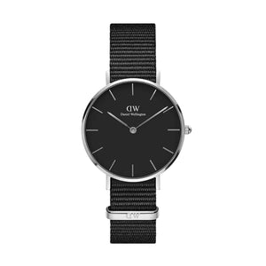 Daniel Wellington Classic Petite Cornwall Black Dial Black NATO Strap Watch For Women - DW00100216