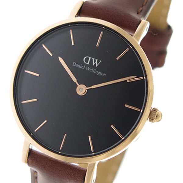 Daniel Wellington Classic Petite St Mawes Black Dial Brown Leather Strap Watch For Women - DW00100225