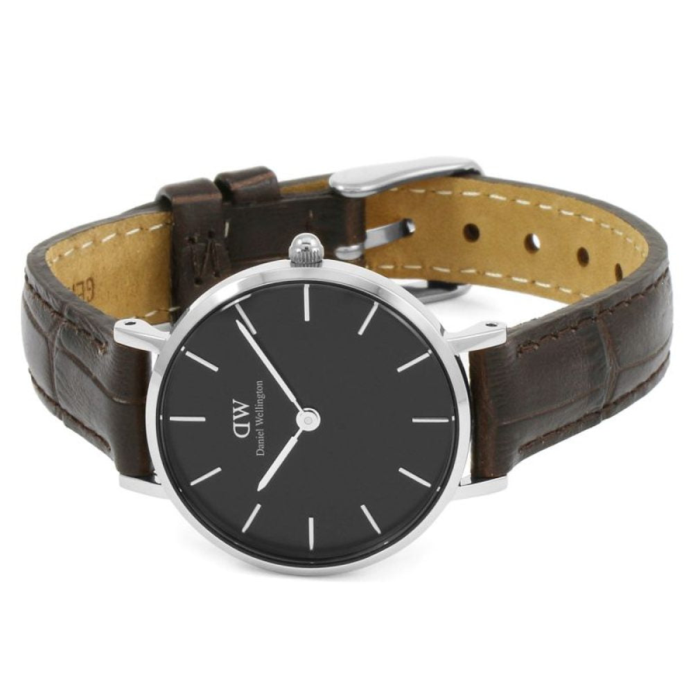 Daniel Wellington Classic Petite York Black Dial Brown Leather Strap Watch For Women - DW00100238