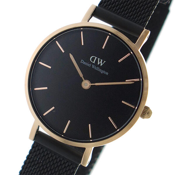 Daniel Wellington Petite Ashfield Black Dial Black Mesh Strap Watch For Women - DW00100245