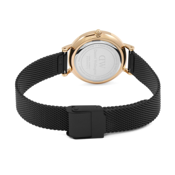 Daniel Wellington Petite Ashfield Black Dial Black Mesh Strap Watch For Women - DW00100245