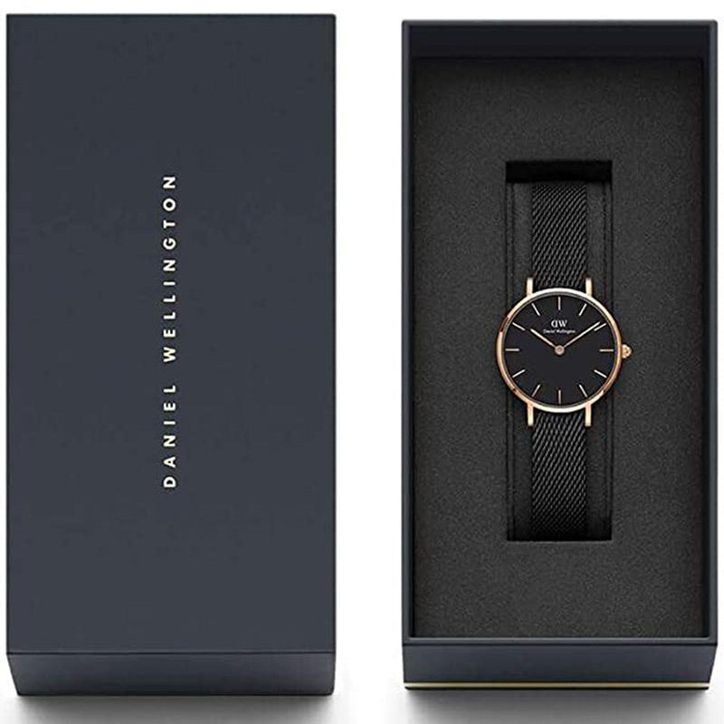 Daniel Wellington Petite Ashfield Black Dial Black Mesh Strap Watch For Women - DW00100245