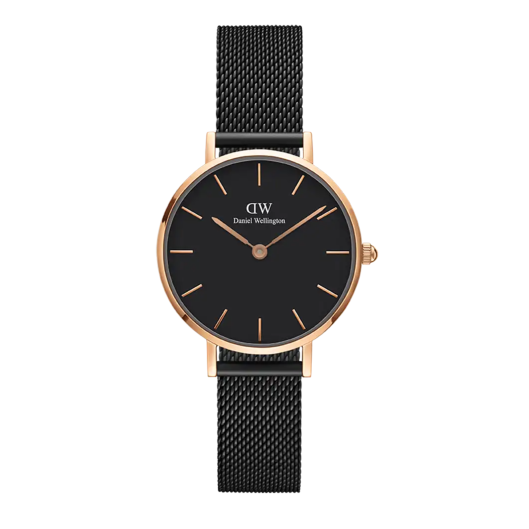 Daniel Wellington Petite Ashfield Black Dial Black Mesh Strap Watch For Women - DW00100245
