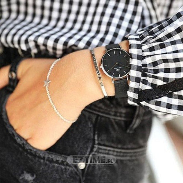 Daniel Wellington Petite Ashfield Black Dial Black Mesh Strap Watch For Women - DW00100246