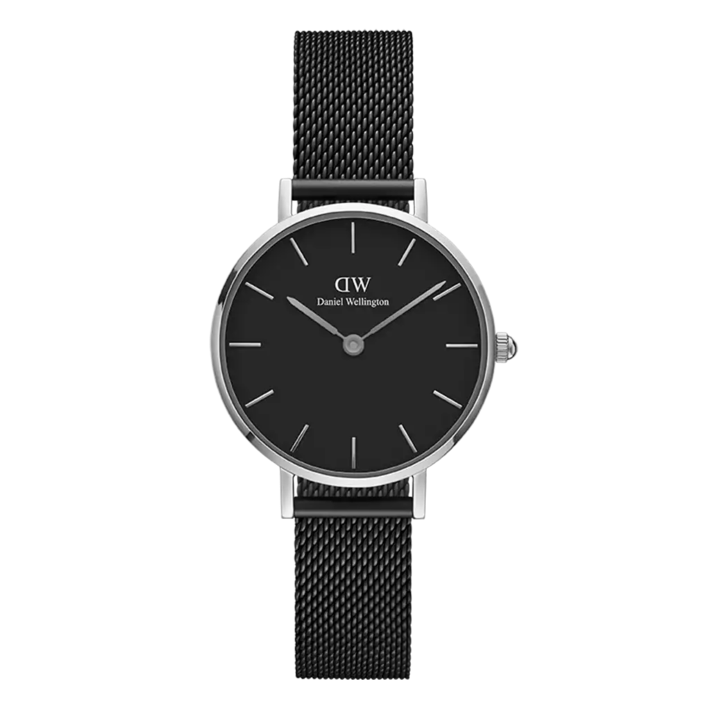 Daniel Wellington Petite Ashfield Black Dial Black Mesh Strap Watch For Women - DW00100246