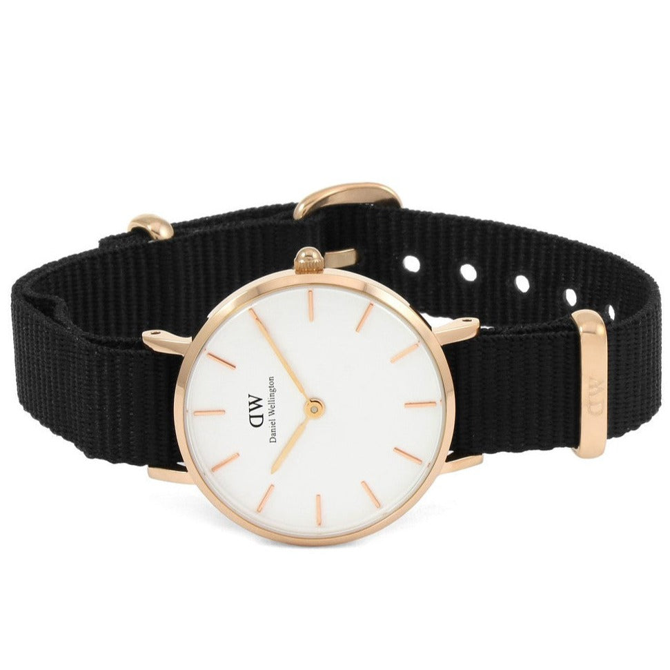 Daniel Wellington Classic Petite Cornwall White Dial Black NATO Strap Watch For Women - DW00100251