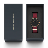 Daniel Wellington Classic Roselyn Black Dial Maroon Nylon Strap Watch For Women - DW00100273