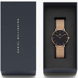 Daniel Wellington Petite Melrose Black Dial Rose Gold Mesh Strap Watch For Women - DW00100303