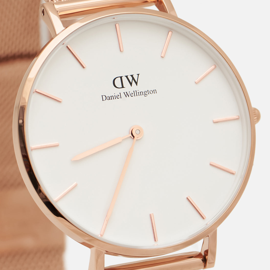 Daniel Wellington Petite Melrose White Dial Rose Gold Mesh Strap Watch For Women - DW00100305