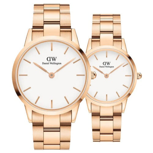 Daniel Wellington Iconic Link White Dial Rose Gold Steel Strap Watch For Women - DW00100211