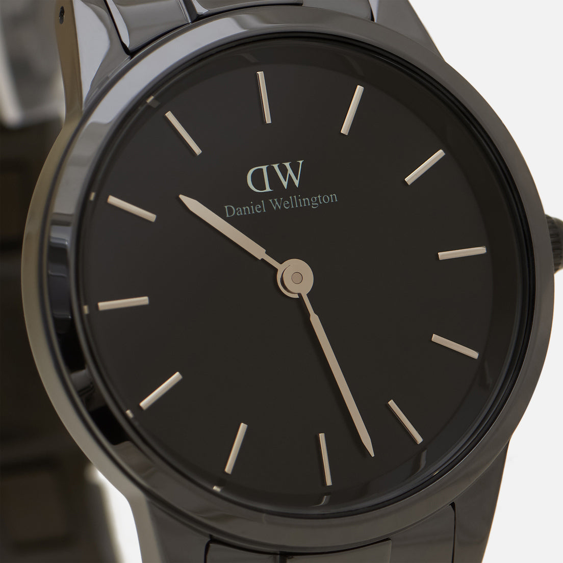 Daniel Wellington Iconic Link Ceramic Black Dial Black Steel Strap Watch For Women - DW00100414