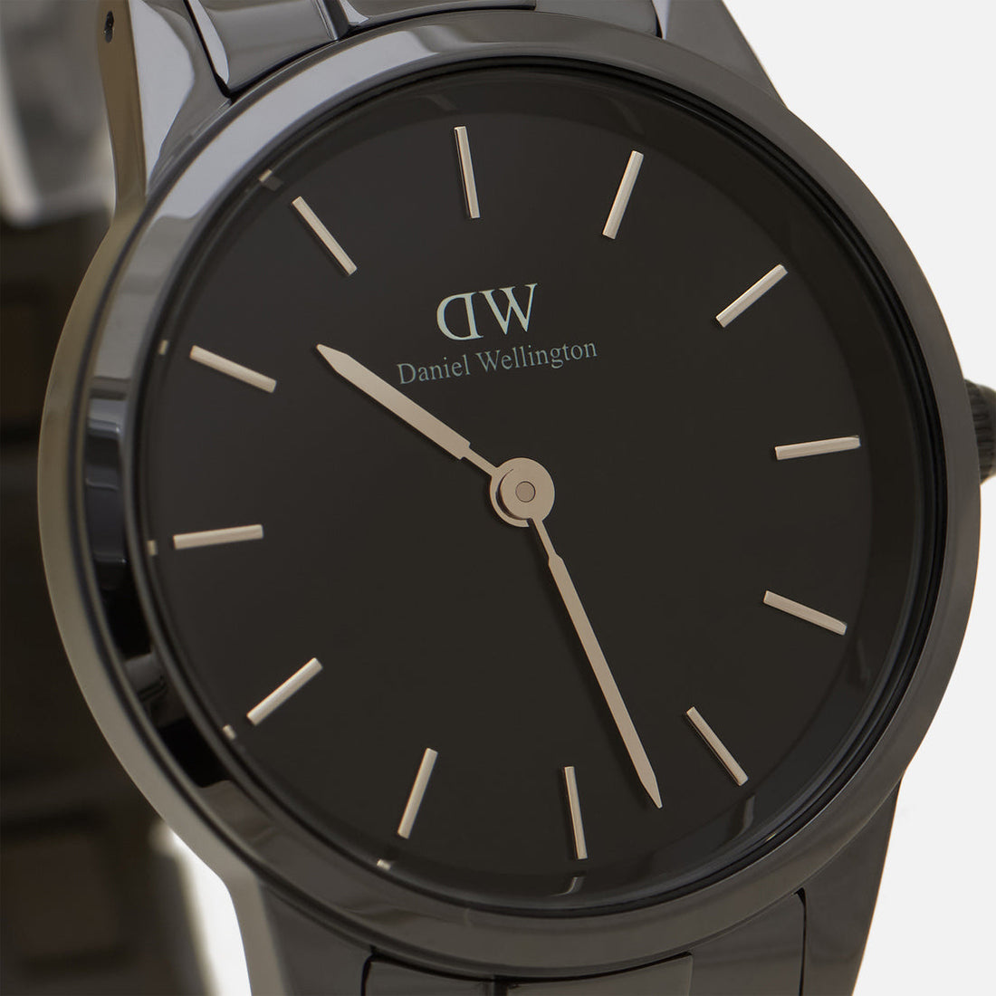 Daniel Wellington Iconic Link Ceramic Black Dial Black Steel Strap Watch For Women - DW00100414