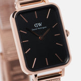 Daniel Wellington Quadro Melrose Black Dial Rose Gold Mesh Bracelet Watch For Women - DW00100432