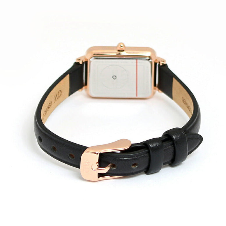 Daniel Wellington Quadro Sheffield Black Dial Black Leather Strap Watch For Women - DW00100435