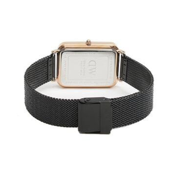 Daniel Wellington Quadro Pressed Ashfield Black Dial Black Mesh Strap Watch for Women - DW00100467