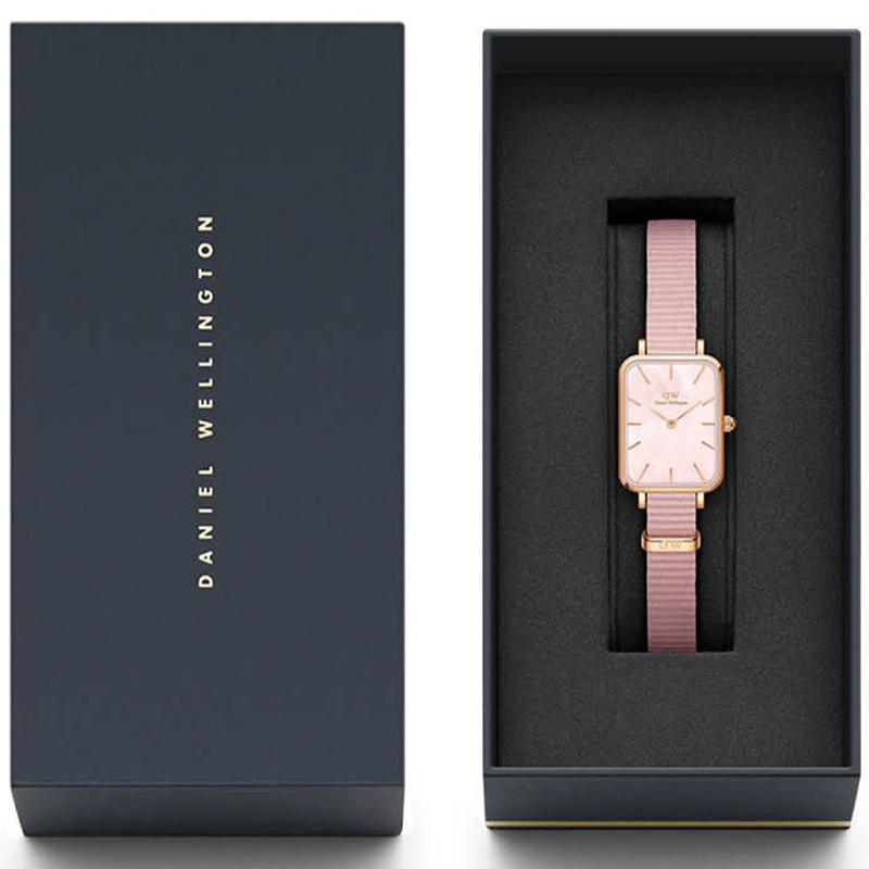 Daniel Wellington Quadro Pressed Mother of Pearl Pink Dial Pink Nylon Strap Watch For Women - DW00100509