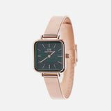 Daniel Wellington Quadro Studio Green Dial Rose Gold Mesh Strap Watch For Women - DW00100520