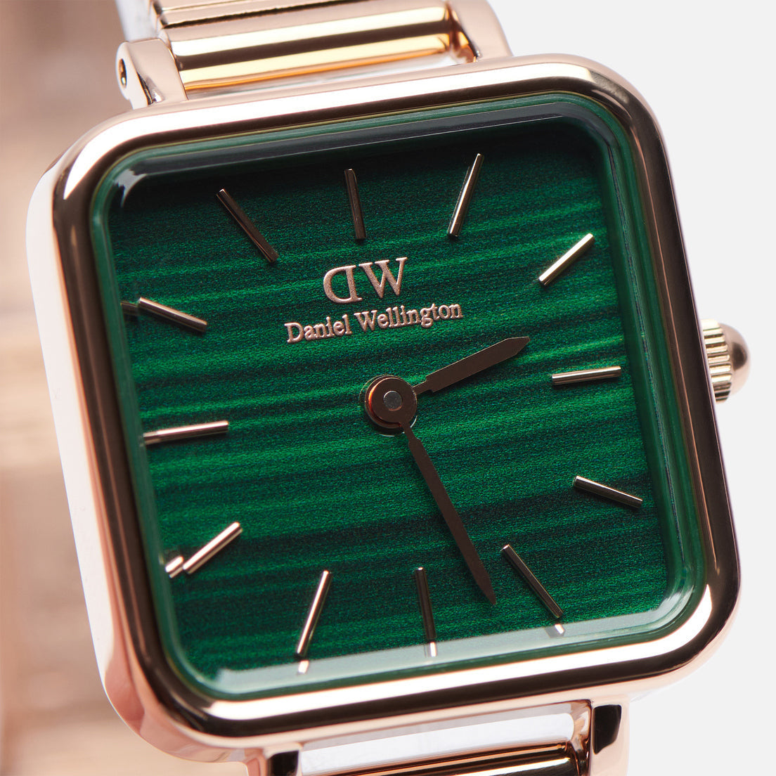 Daniel Wellington Quadro Studio Green Dial Rose Gold Mesh Strap Watch For Women - DW00100520