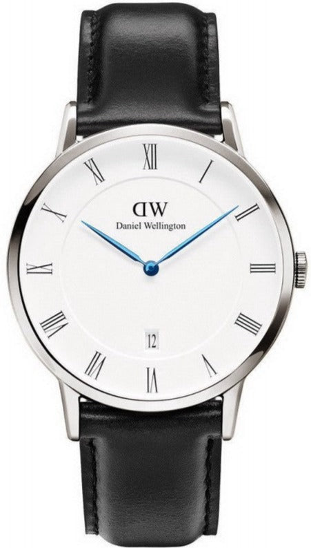 Daniel Wellington Dapper Sheffield White Dial Black Leather Strap Watch For Men - DW00100088