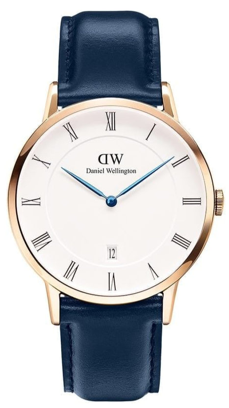 Daniel Wellington Dapper Somerset White Dial Blue Leather Strap Watch For Men - DW00100193