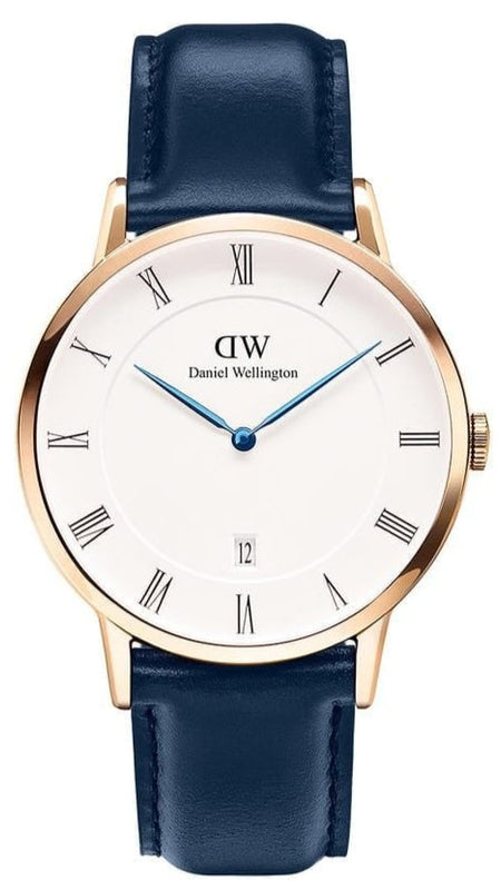 Daniel Wellington Dapper Somerset White Dial Blue Leather Strap Watch For Men - DW00100193